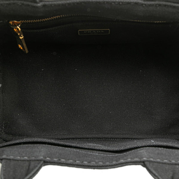 プラダ 三角ロゴプレート カナパ ミニ ハンドバッグ トートバッグ 2WAY 1BG439 ブラック キャンバス レディース PRADA 【中古】
