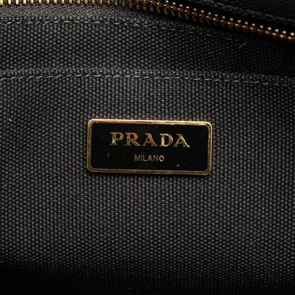 プラダ 三角ロゴプレート カナパ ミニ ハンドバッグ トートバッグ 2WAY 1BG439 ブラック キャンバス レディース PRADA 【中古】