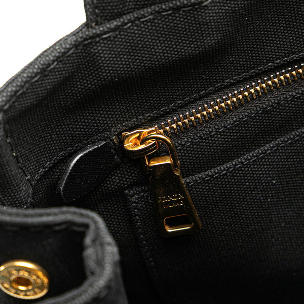 プラダ 三角ロゴプレート カナパ ミニ ハンドバッグ トートバッグ 2WAY 1BG439 ブラック キャンバス レディース PRADA 【中古】