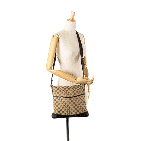 グッチ GGキャンバス 斜め掛け ショルダーバッグ 145857 ベージュ ブラウン キャンバス レザー レディース GUCCI 【中古】