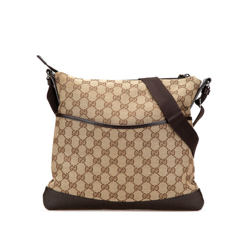 グッチ GGキャンバス 斜め掛け ショルダーバッグ 145857 ベージュ ブラウン キャンバス レザー レディース GUCCI 【中古】