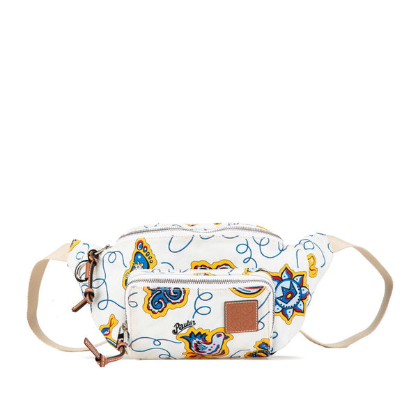 ロエベ ×PAULA’S IBIZA アナグラム ボディバッグ ウエストバッグ ホワイト マルチカラー キャンバス レザー レディース LOEWE 【中古】