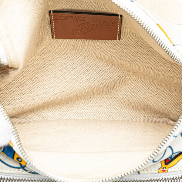 ロエベ ×PAULA’S IBIZA アナグラム ボディバッグ ウエストバッグ ホワイト マルチカラー キャンバス レザー レディース LOEWE 【中古】