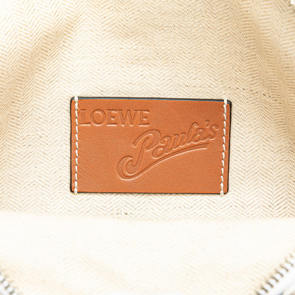 ロエベ ×PAULA’S IBIZA アナグラム ボディバッグ ウエストバッグ ホワイト マルチカラー キャンバス レザー レディース LOEWE 【中古】