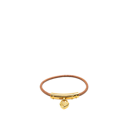 エルメス ハート カデナ モチーフ ブレスレット ブラウン ゴールド レザー メッキ レディース HERMES 【中古】
