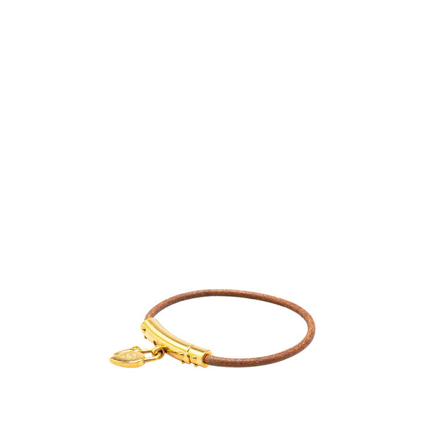 エルメス ハート カデナ モチーフ ブレスレット ブラウン ゴールド レザー メッキ レディース HERMES 【中古】