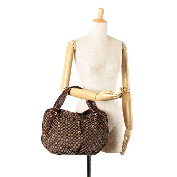 セリーヌ マカダム ビタースウィート ハンドバッグ ブラウン キャンバス レザー レディース CELINE 【中古】