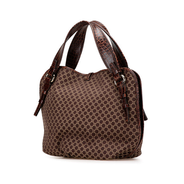 セリーヌ マカダム ビタースウィート ハンドバッグ ブラウン キャンバス レザー レディース CELINE 【中古】