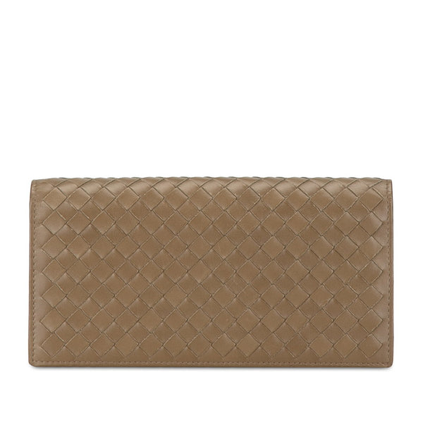ボッテガヴェネタ イントレチャート 長財布 ブラウン レザー レディース BOTTEGAVENETA 【中古】