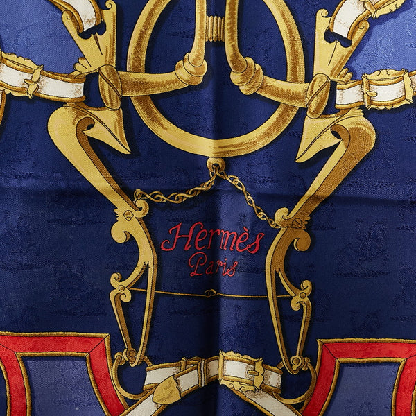 エルメス カレ90 LINSTRVCTION DV ROY 帝王学 大判 スカーフ ネイビー マルチカラー シルク レディース HERMES 【中古】