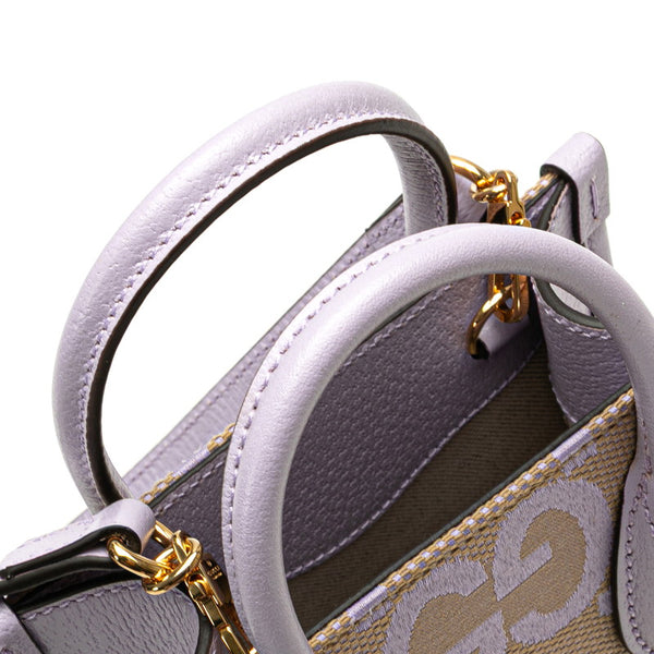 グッチ ジャンボGG ミニトートバッグ ショルダーバッグ 2WAY 671623 パープル ベージュ キャンバス レザー レディース GUCCI 【中古】