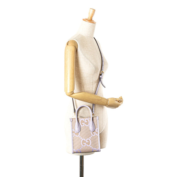 グッチ ジャンボGG ミニトートバッグ ショルダーバッグ 2WAY 671623 パープル ベージュ キャンバス レザー レディース GUCCI 【中古】