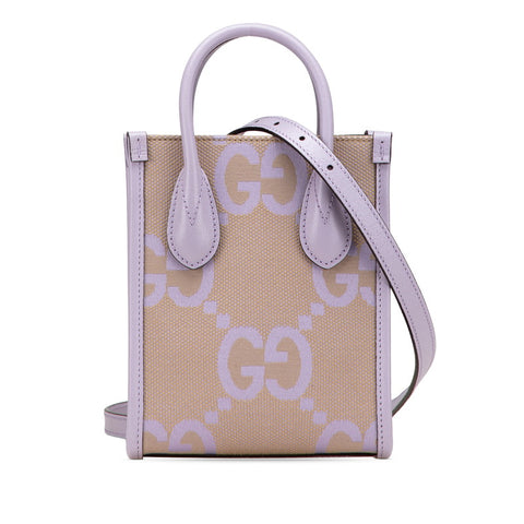 グッチ ジャンボGG ミニトートバッグ ショルダーバッグ 2WAY 671623 パープル ベージュ キャンバス レザー レディース GUCCI 【中古】