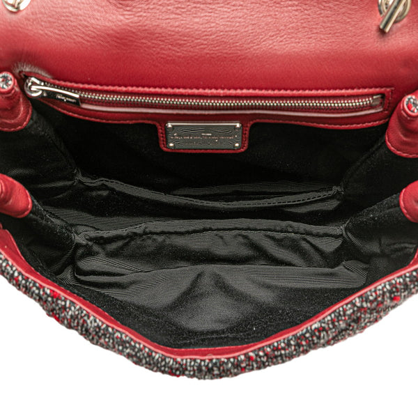 サルヴァトーレフェラガモ ヴァラリボン 斜め掛け チェーン ショルダーバッグ ブラック ボルドー グレー ツイード レザー レディース Salvatore Ferragamo 【中古】