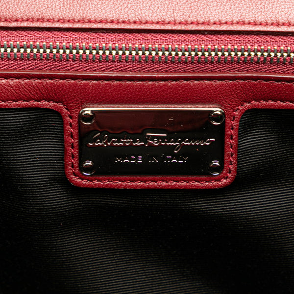 サルヴァトーレフェラガモ ヴァラリボン 斜め掛け チェーン ショルダーバッグ ブラック ボルドー グレー ツイード レザー レディース Salvatore Ferragamo 【中古】