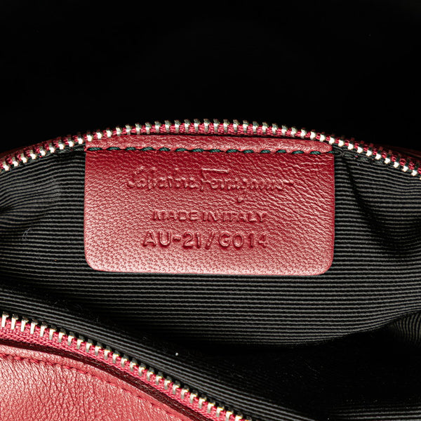 サルヴァトーレフェラガモ ヴァラリボン 斜め掛け チェーン ショルダーバッグ ブラック ボルドー グレー ツイード レザー レディース Salvatore Ferragamo 【中古】