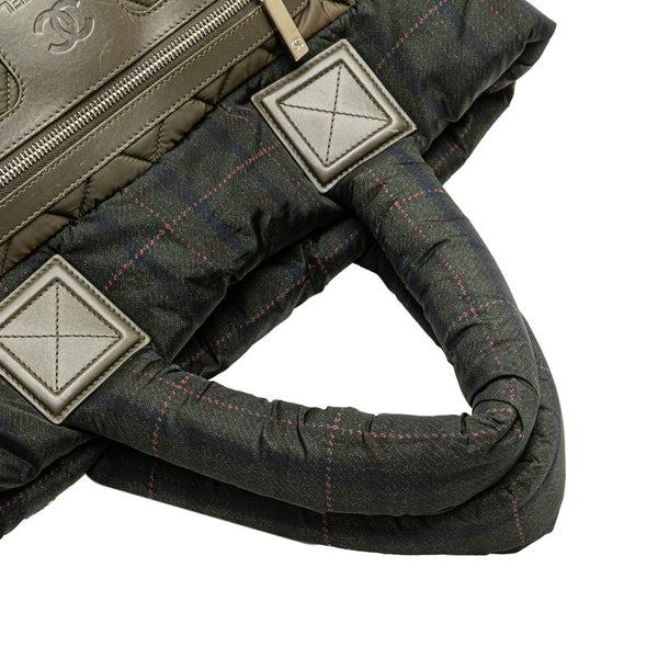 シャネル コココクーン チェック ハンドバッグ トートバッグ カーキグリーン ナイロン レザー レディース CHANEL 【中古】