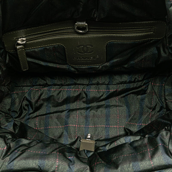シャネル コココクーン チェック ハンドバッグ トートバッグ カーキグリーン ナイロン レザー レディース CHANEL 【中古】