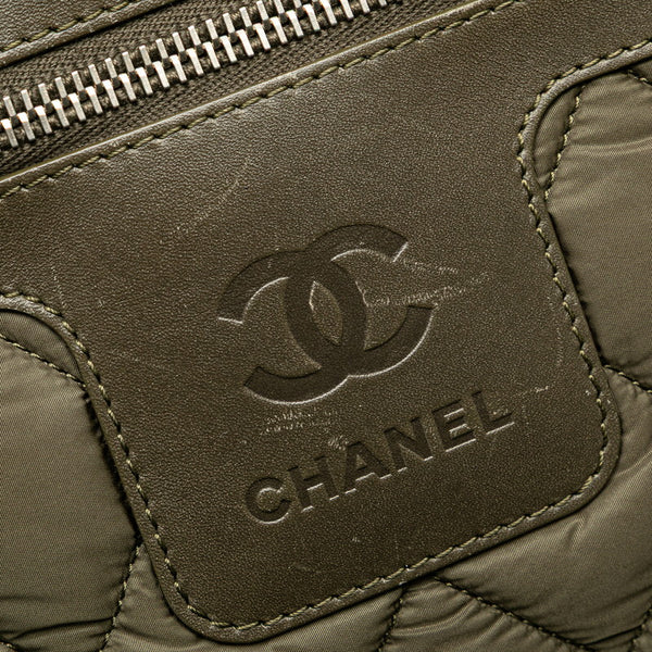 シャネル コココクーン チェック ハンドバッグ トートバッグ カーキグリーン ナイロン レザー レディース CHANEL 【中古】