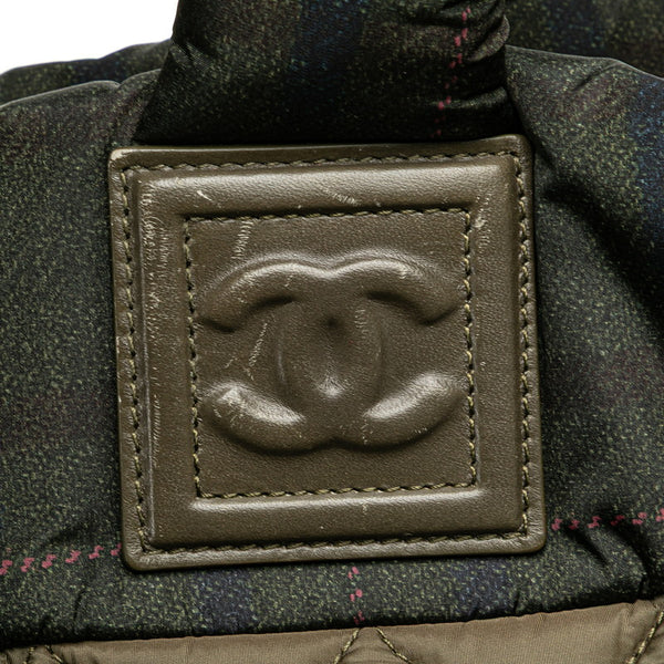 シャネル コココクーン チェック ハンドバッグ トートバッグ カーキグリーン ナイロン レザー レディース CHANEL 【中古】