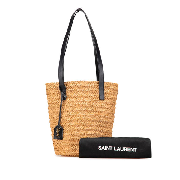 サンローラン パニエ スモール トートバッグ ハンドバッグ ベージュ ブラック ラフィア レディース SAINT LAURENT 【中古】