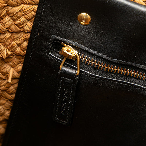 サンローラン パニエ スモール トートバッグ ハンドバッグ ベージュ ブラック ラフィア レディース SAINT LAURENT 【中古】