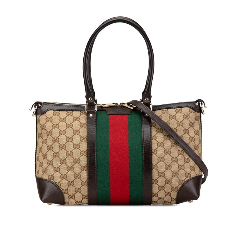 グッチ GGキャンバス シェリーライン ハンドバッグ ショルダーバッグ 2WAY 257341 ベージュ ブラウン キャンバス レザー レディース GUCCI 【中古】