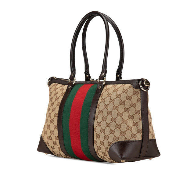 グッチ GGキャンバス シェリーライン ハンドバッグ ショルダーバッグ 2WAY 257341 ベージュ ブラウン キャンバス レザー レディース GUCCI 【中古】