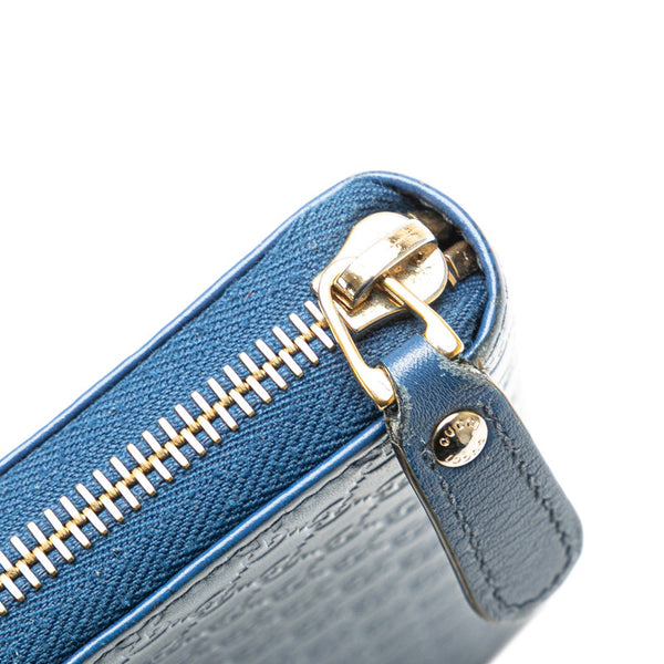 グッチ マイクロ グッチシマ ラウンドファスナー 長財布 449391 ブルー レザー レディース GUCCI 【中古】