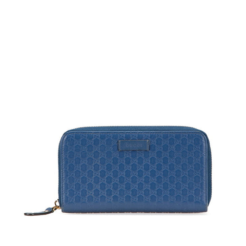 グッチ マイクロ グッチシマ ラウンドファスナー 長財布 449391 ブルー レザー レディース GUCCI 【中古】