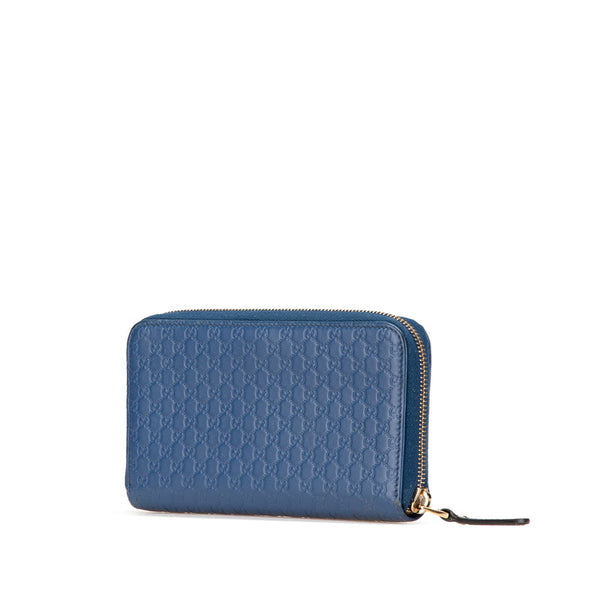 グッチ マイクロ グッチシマ ラウンドファスナー 長財布 449391 ブルー レザー レディース GUCCI 【中古】