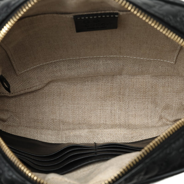 グッチ マイクログッチシマ ショルダーバッグ 449413  ブラック レザー レディース GUCCI 【中古】