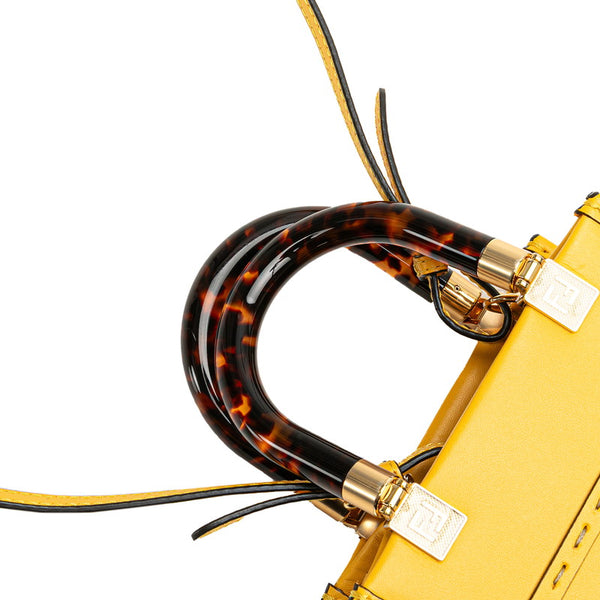 フェンディ サンシャインショッパー ミニ トートバッグ ショルダーバッグ 2WAY イエロー ブラウン レザー レディース FENDI 【中古】