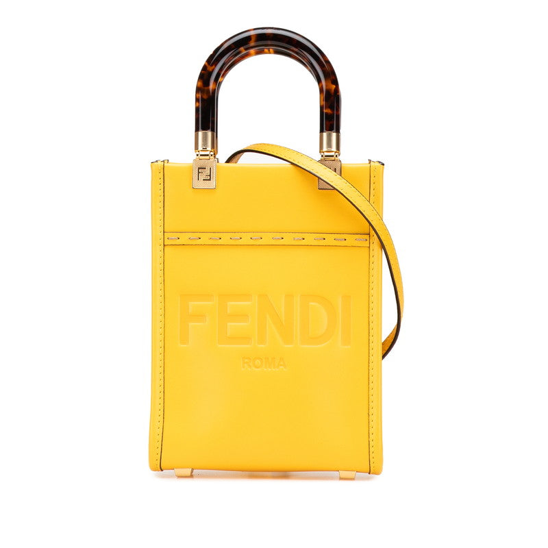フェンディ サンシャインショッパー ミニ トートバッグ ショルダーバッグ 2WAY イエロー ブラウン レザー レディース FENDI 【中古】