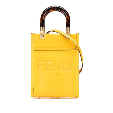 フェンディ サンシャインショッパー ミニ トートバッグ ショルダーバッグ 2WAY イエロー ブラウン レザー レディース FENDI 【中古】