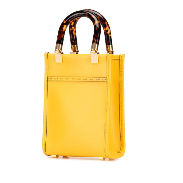 フェンディ サンシャインショッパー ミニ トートバッグ ショルダーバッグ 2WAY イエロー ブラウン レザー レディース FENDI 【中古】