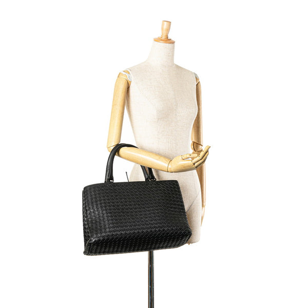 ボッテガヴェネタ イントレチャート トートバッグ ハンドバッグ ブラック レザー レディース BOTTEGAVENETA 【中古】