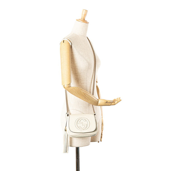 グッチ インターロッキングG ソーホー チェーン ショルダーバッグ 323190 ホワイト アイボリー レザー レディース GUCCI 【中古】