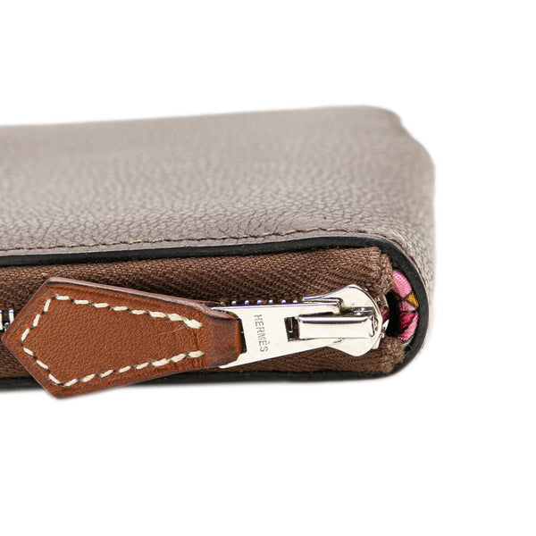 エルメス アザップ シルクイン コンパクト ラウンドファスナー 二つ折り財布 モカ ブラウン エバーカラー レディース HERMES 【中古】
