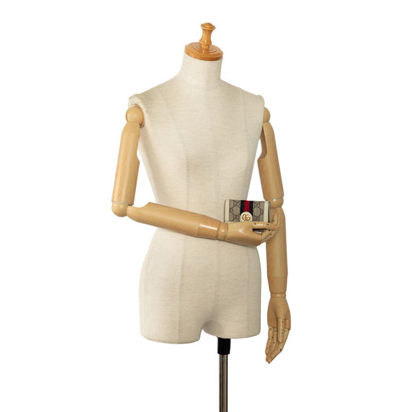 グッチ GGスプリーム オフィディア 三つ折り財布 コンパクトウォレット 644334 ベージュ ホワイト PVC レザー レディース GUCCI 【中古】