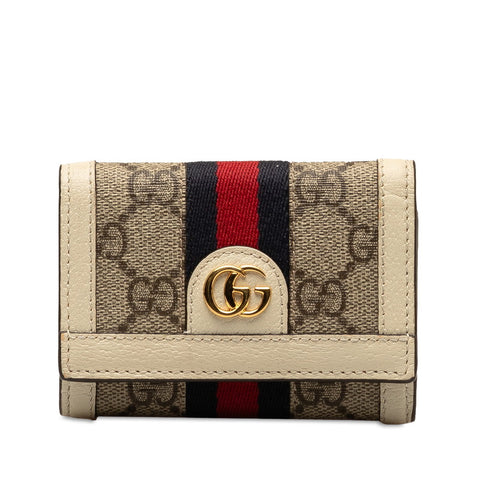 グッチ GGスプリーム オフィディア 三つ折り財布 コンパクトウォレット 644334 ベージュ ホワイト PVC レザー レディース GUCCI 【中古】