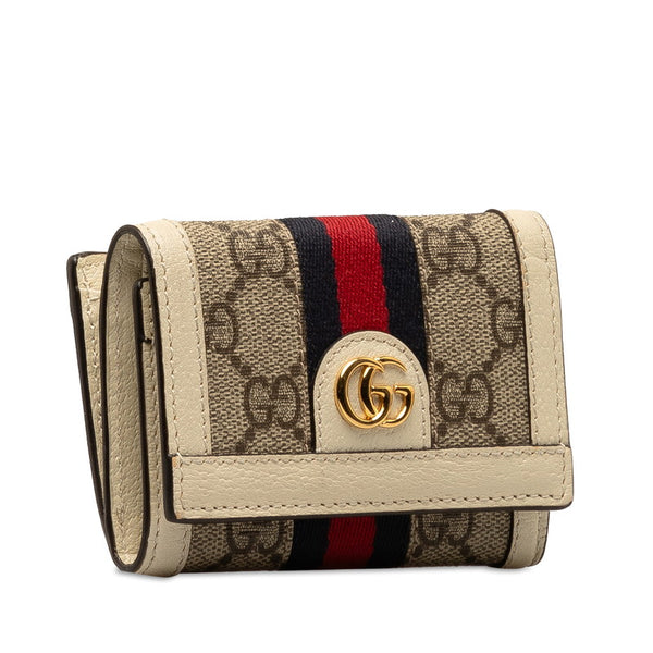 グッチ GGスプリーム オフィディア 三つ折り財布 コンパクトウォレット 644334 ベージュ ホワイト PVC レザー レディース GUCCI 【中古】