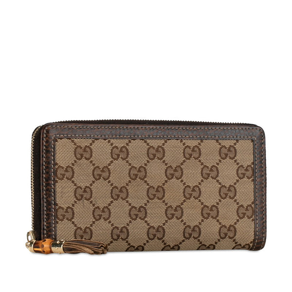 グッチ GGキャンバス バンブー タッセル ラウンドファスナー 長財布 224253 ブラウン ベージュ キャンバス レザー レディース GUCCI 【中古】