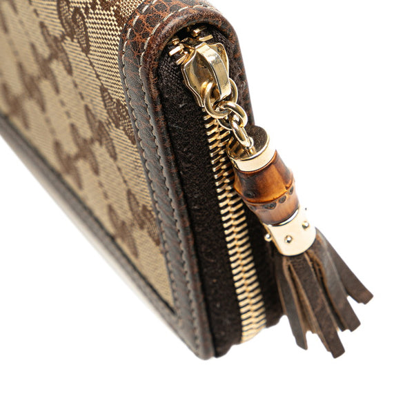 グッチ GGキャンバス バンブー タッセル ラウンドファスナー 長財布 224253 ブラウン ベージュ キャンバス レザー レディース GUCCI 【中古】