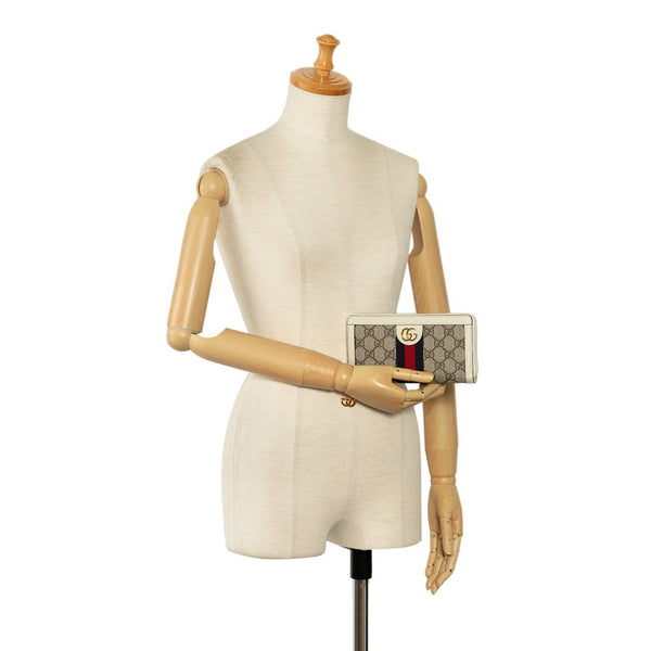 グッチ GGスプリーム GGマーモント オフィディア ラウンドファスナー 長財布 523154 ベージュ ホワイト PVC レザー レディース GUCCI 【中古】