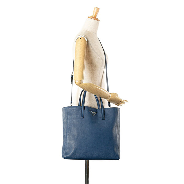 プラダ 三角ロゴプレート トートバッグ ショルダーバッグ 2WAY ブルー レザー レディース PRADA 【中古】