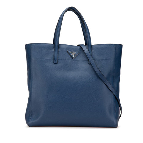 プラダ 三角ロゴプレート トートバッグ ショルダーバッグ 2WAY ブルー レザー レディース PRADA 【中古】