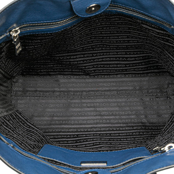 プラダ 三角ロゴプレート トートバッグ ショルダーバッグ 2WAY ブルー レザー レディース PRADA 【中古】