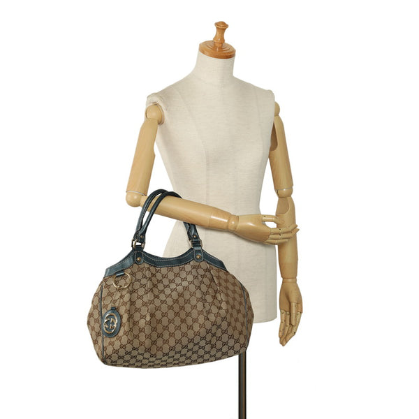 グッチ GGキャンバス スーキー ハンドバッグ トートバッグ 211944 ベージュ ブルー キャンバス レザー レディース GUCCI 【中古】