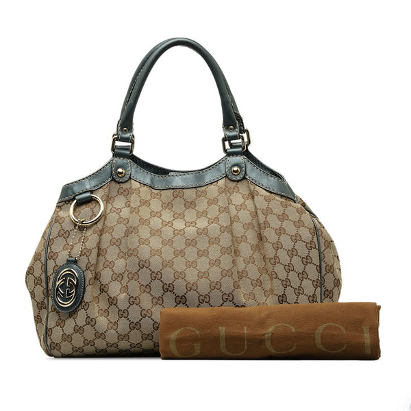 グッチ GGキャンバス スーキー ハンドバッグ トートバッグ 211944 ベージュ ブルー キャンバス レザー レディース GUCCI 【中古】